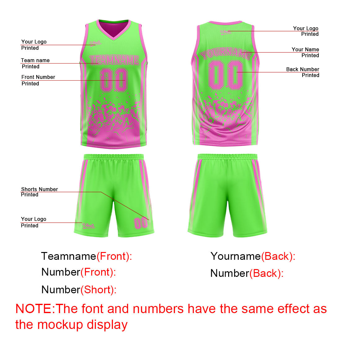 Custom Green Pink Reversible Basketball Suit for Adults and Kids Personalized Jersey