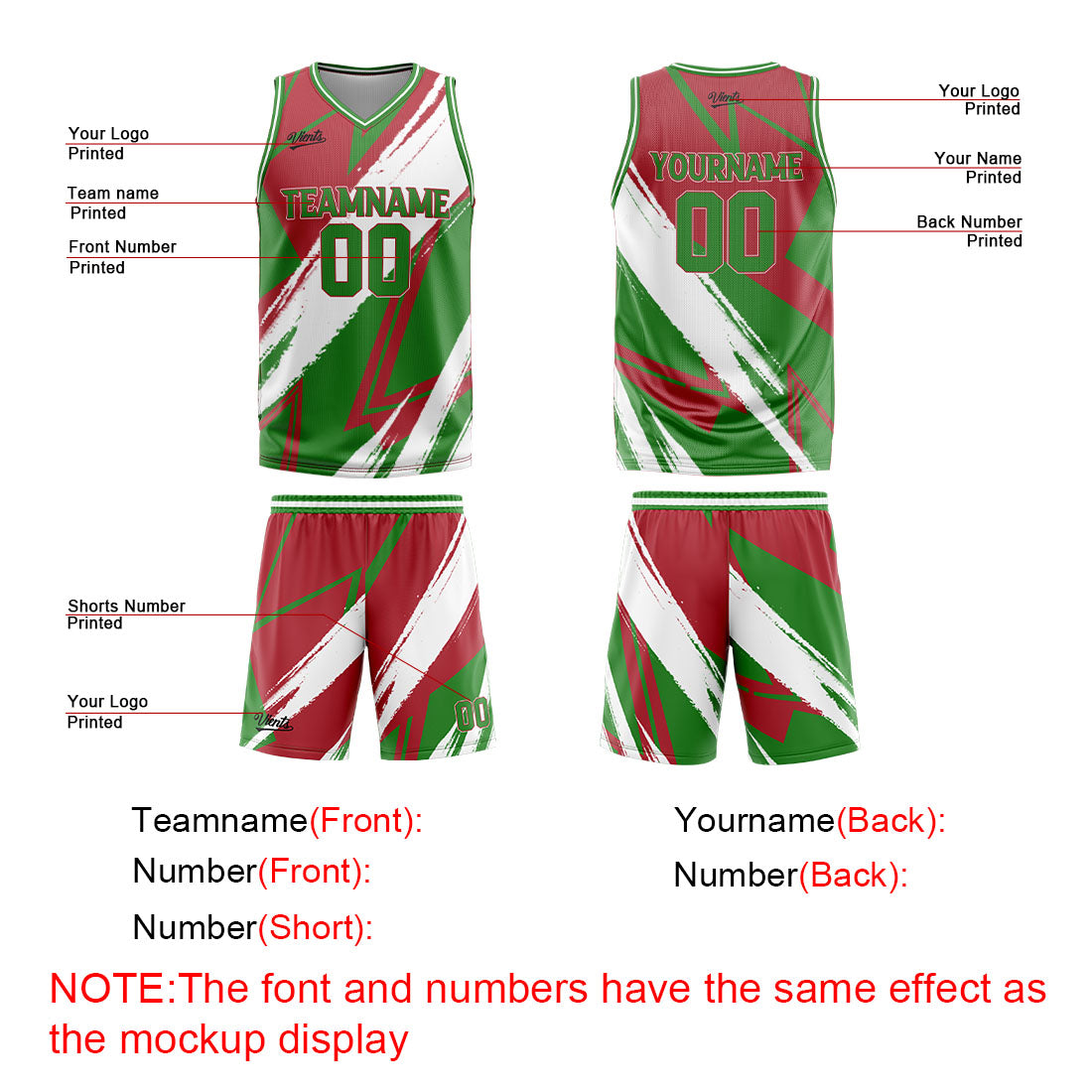 Custom Red Green Basketball Jersey Uniform Suit Printed Your Logo Name Number