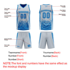 Custom Blue Grey Reversible Basketball Suit for Adults and Kids Personalized Jersey
