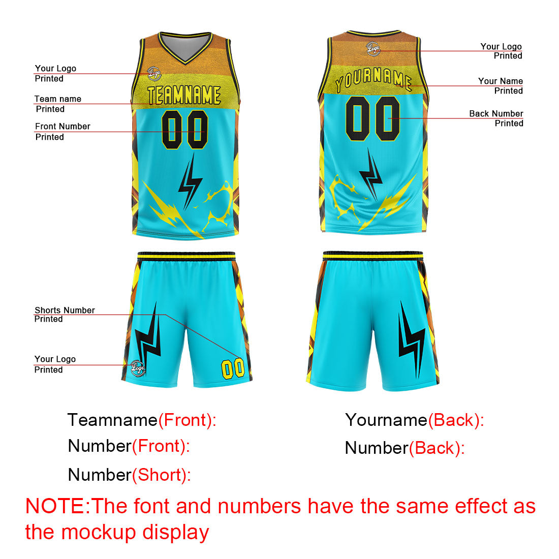 Custom Light Blue Yellow Basketball Jersey Uniform Suit Printed Your Logo Name Number