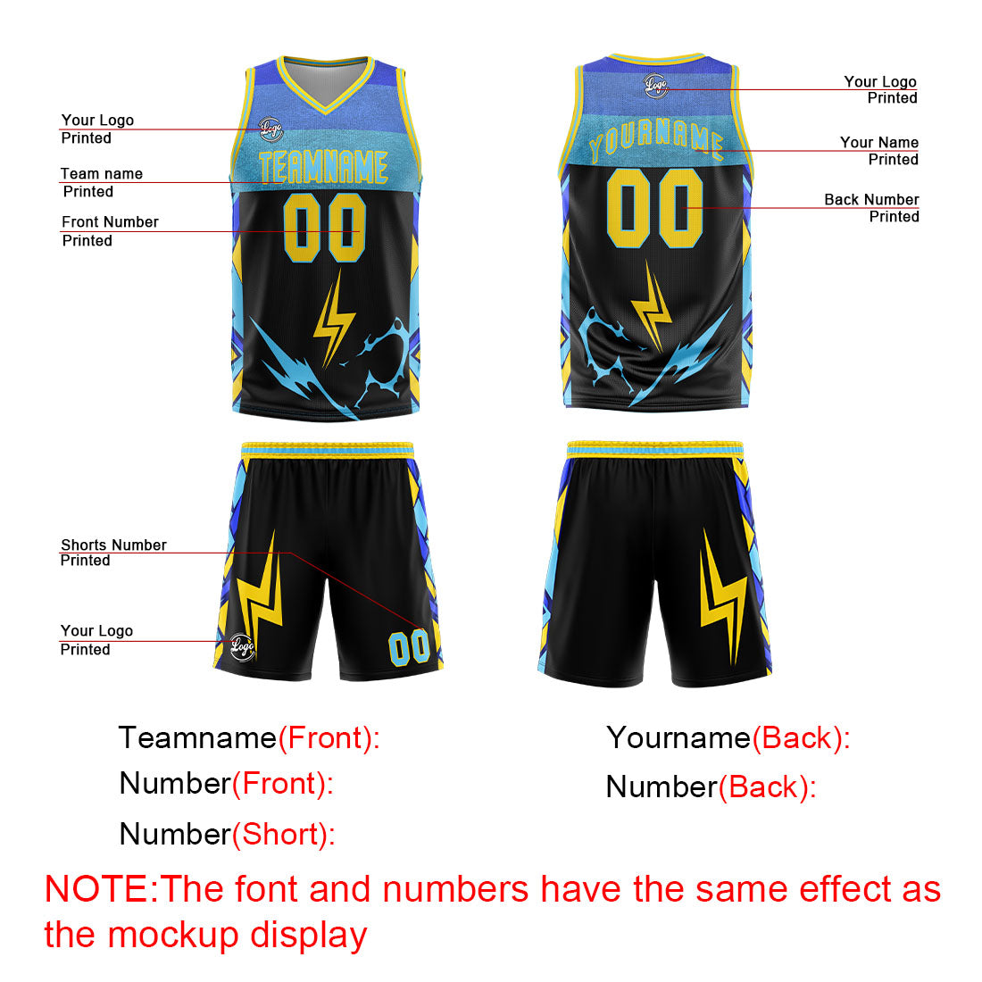Custom Black Blue Yellow Basketball Jersey Uniform Suit Printed Your Logo Name Number