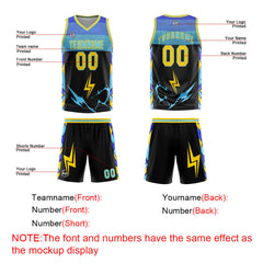 Custom Black Blue Yellow Basketball Jersey Uniform Suit Printed Your Logo Name Number