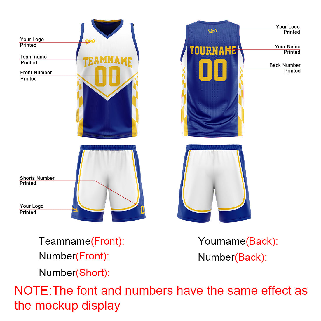 Custom Blue Yellow Reversible Basketball Suit for Adults and Kids Personalized Jersey