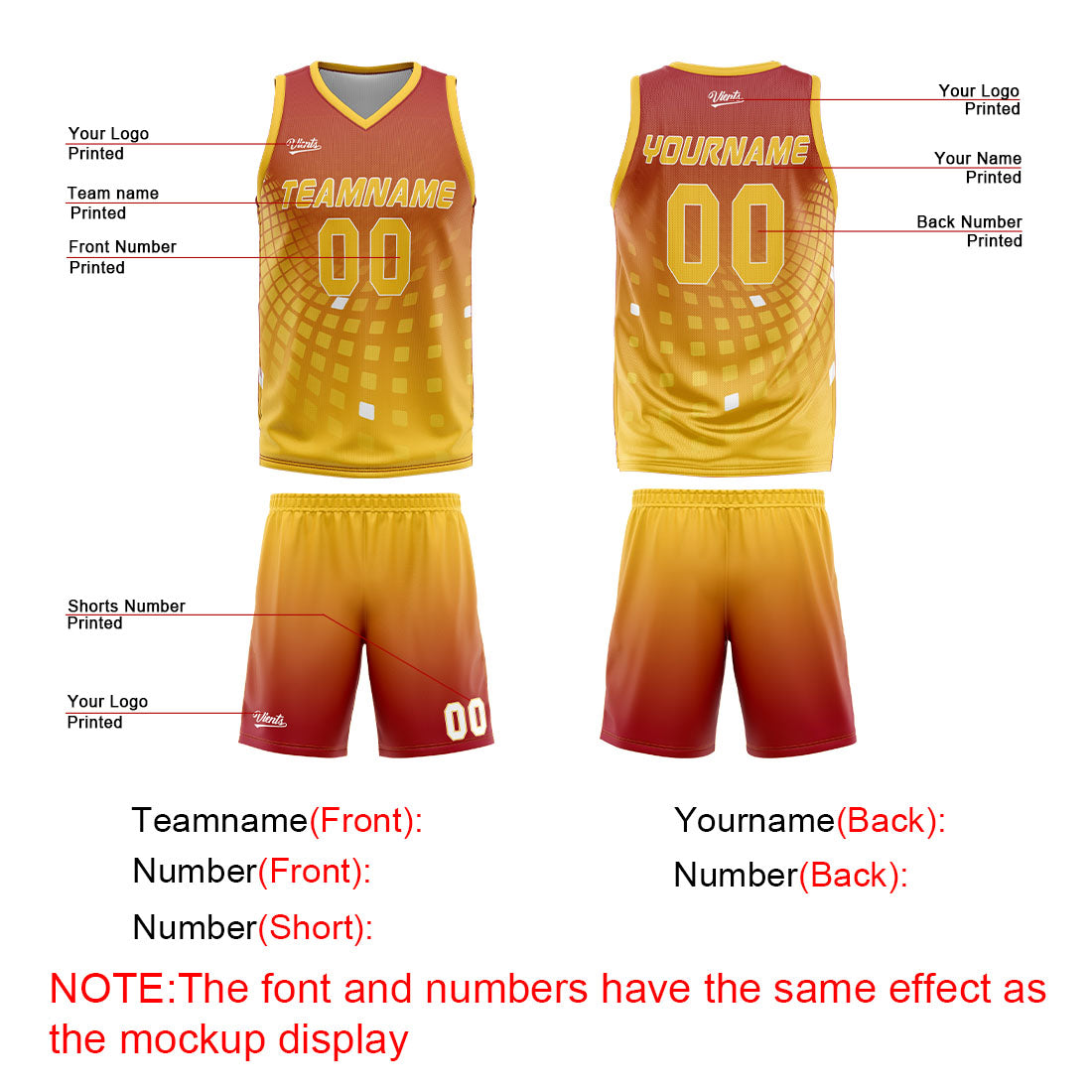 Custom Red Yellow Basketball Jersey Uniform Suit Printed Your Logo Name Number