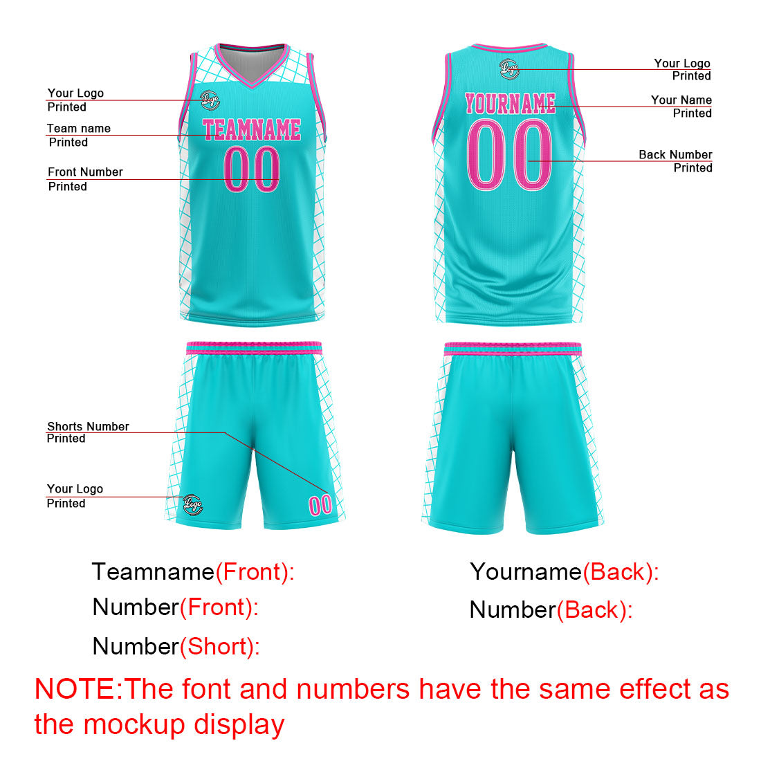 Custom Cyan Pink Basketball Jersey Uniform Suit Printed Your Logo Name Number