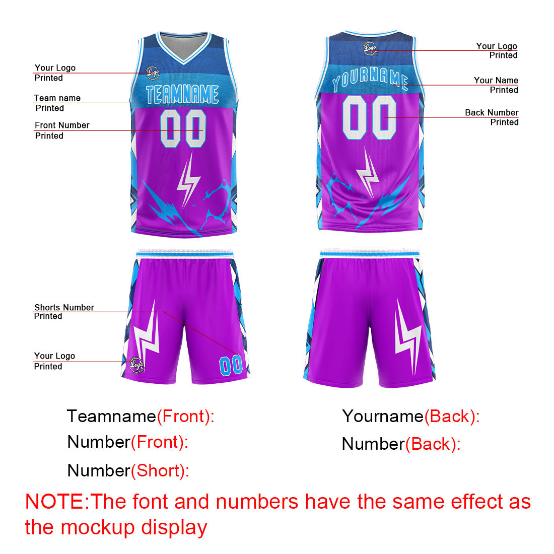 Custom Purple Blue Basketball Jersey Uniform Suit Printed Your Logo Name Number