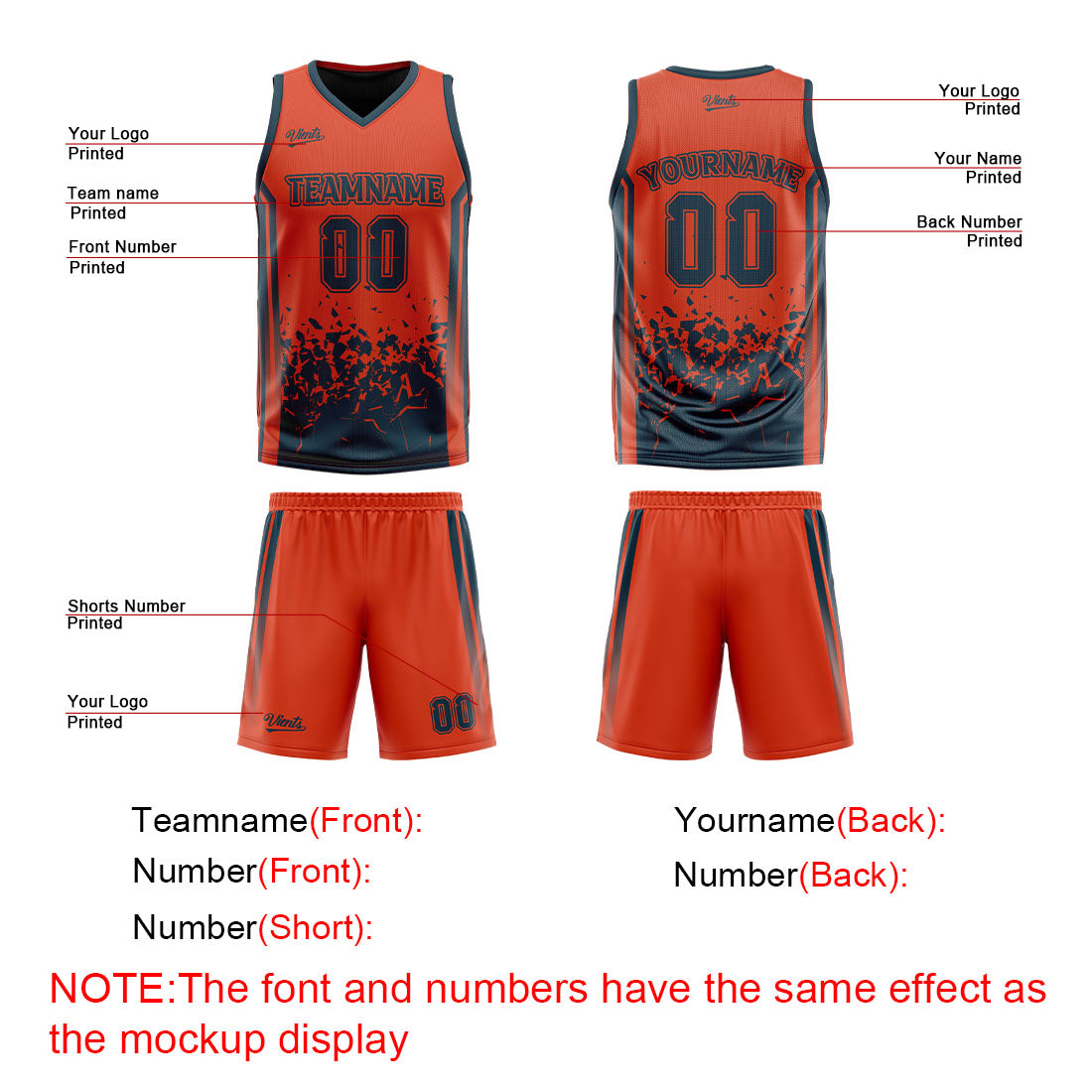 Custom Navy Orange Reversible Basketball Suit for Adults and Kids Personalized Jersey