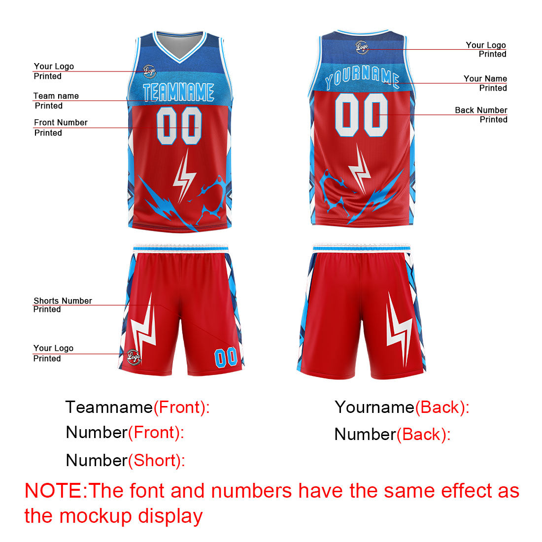 Custom Red Blue Basketball Jersey Uniform Suit Printed Your Logo Name Number