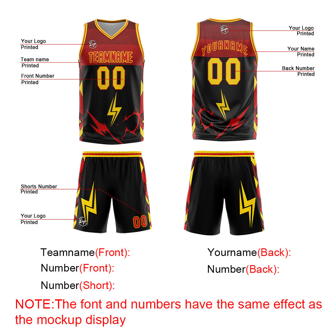Custom Black Red Yellow Basketball Jersey Uniform Suit Printed Your Logo Name Number