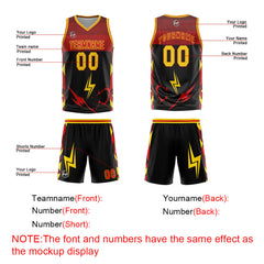 Custom Black Red Yellow Basketball Jersey Uniform Suit Printed Your Logo Name Number