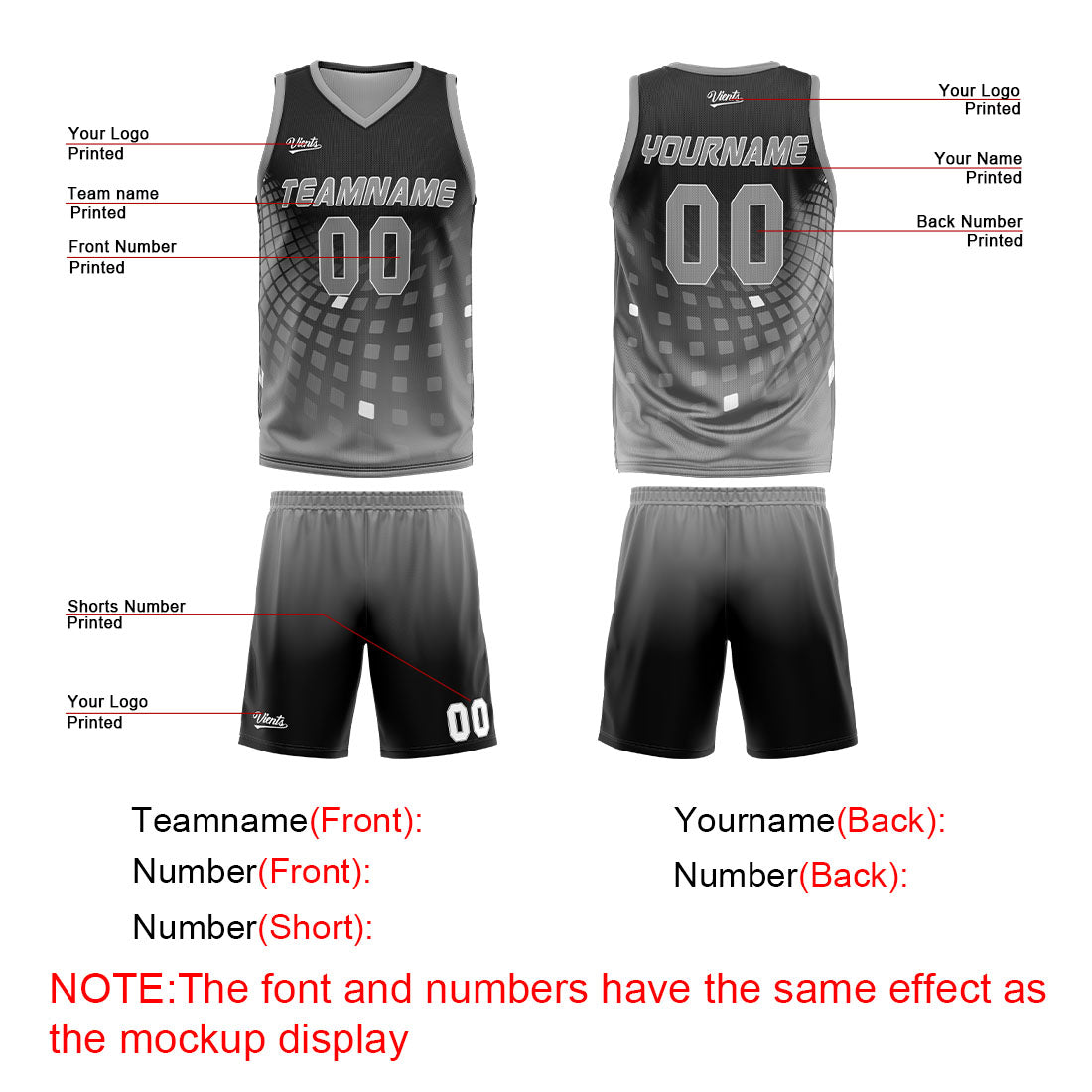 Custom Black Grey Basketball Jersey Uniform Suit Printed Your Logo Name Number