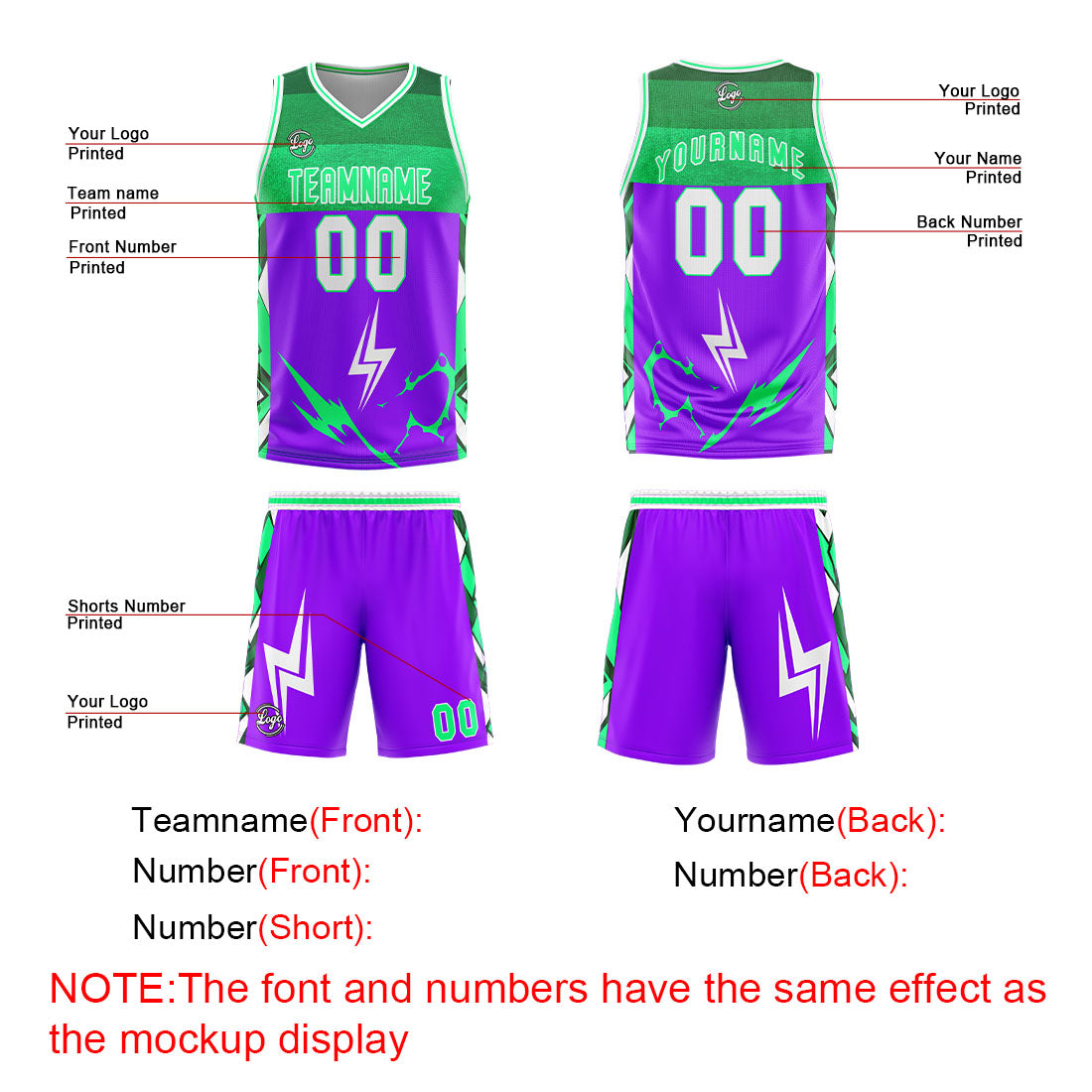 Custom Purple Green Basketball Jersey Uniform Suit Printed Your Logo Name Number
