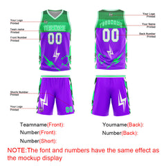 Custom Purple Green Basketball Jersey Uniform Suit Printed Your Logo Name Number