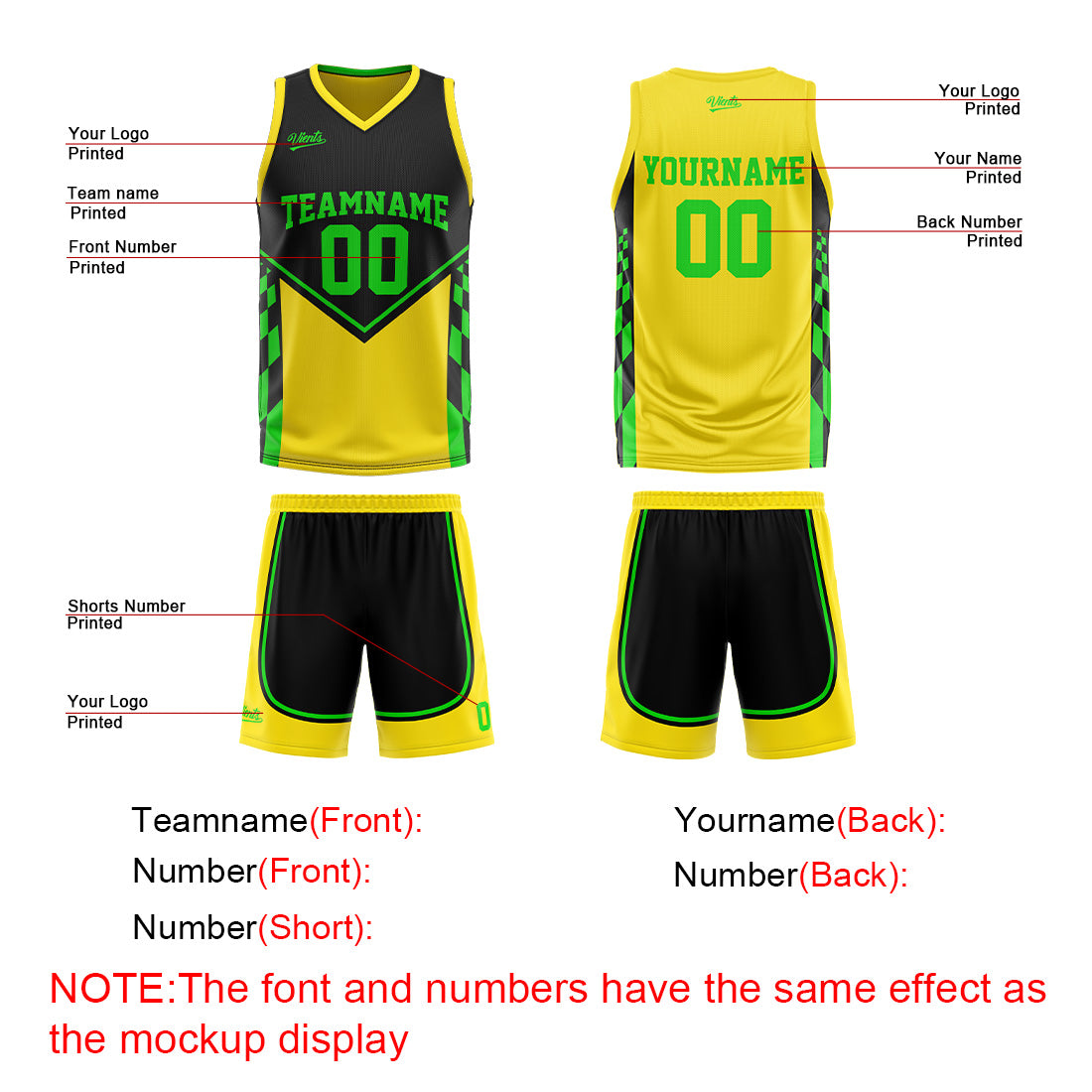 Custom Black Yellow Light Green Reversible Basketball Suit for Adults and Kids Personalized Jersey
