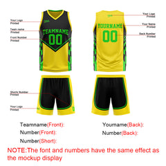Custom Black Yellow Light Green Reversible Basketball Suit for Adults and Kids Personalized Jersey