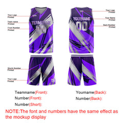 Custom Purple Grey Basketball Jersey Uniform Suit Printed Your Logo Name Number