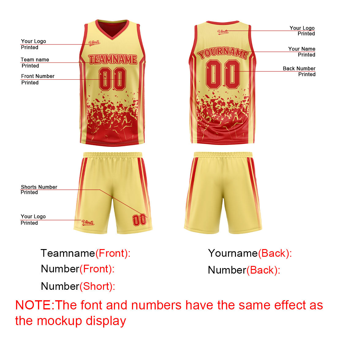 Custom Red Yellow Reversible Basketball Suit for Adults and Kids Personalized Jersey