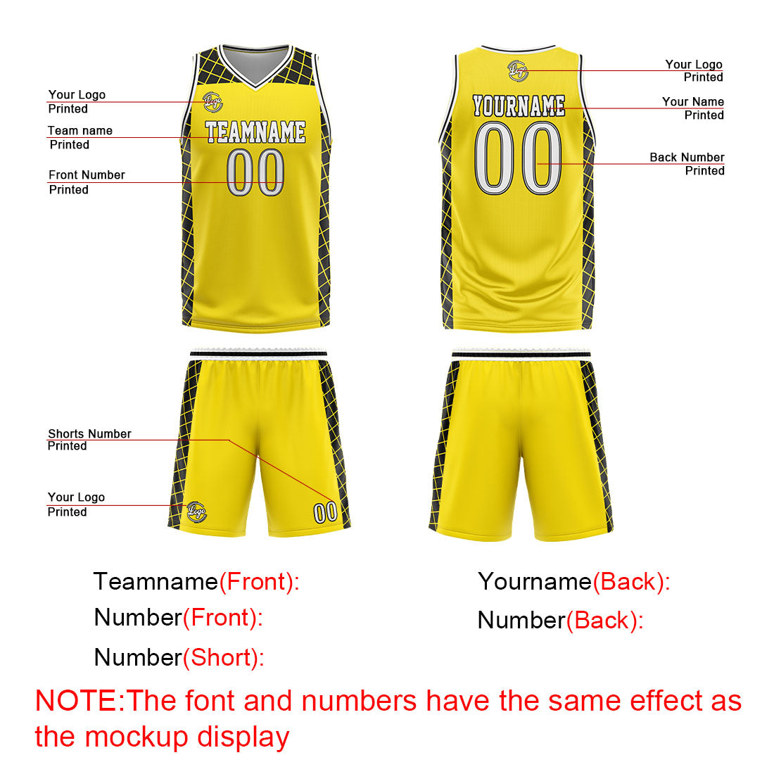 Custom Yellow Black Basketball Jersey Uniform Suit Printed Your Logo Name Number