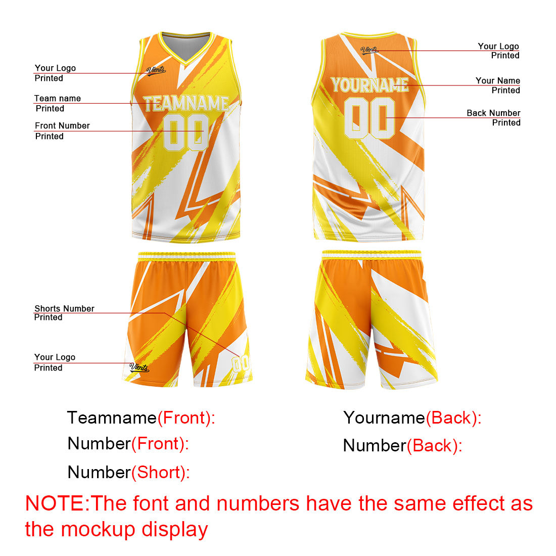Custom Orange Yellow Basketball Jersey Uniform Suit Printed Your Logo Name Number