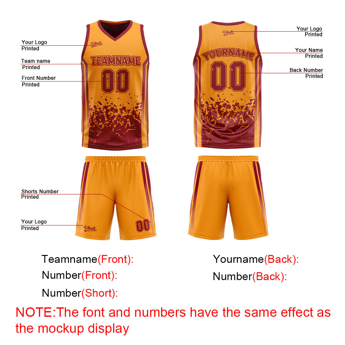 Custom Burgundy Orange Reversible Basketball Suit for Adults and Kids Personalized Jersey