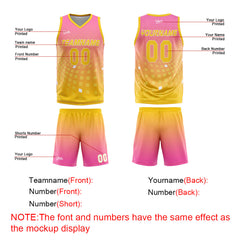 Custom Pink Yellow Basketball Jersey Uniform Suit Printed Your Logo Name Number