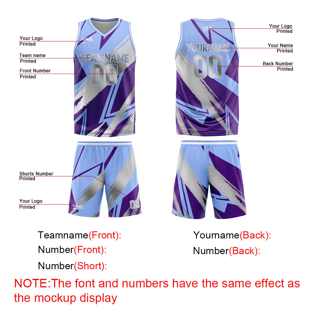 Custom Blue Purple Grey Basketball Jersey Uniform Suit Printed Your Logo Name Number