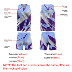 Custom Blue Purple Grey Basketball Jersey Uniform Suit Printed Your Logo Name Number