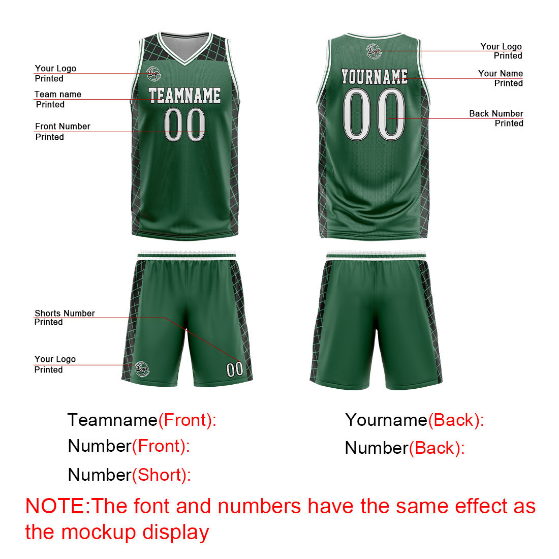 Custom Green Black Basketball Jersey Uniform Suit Printed Your Logo Name Number