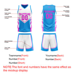 Custom Blue Light Pink Reversible Basketball Suit for Adults and Kids Personalized Jersey