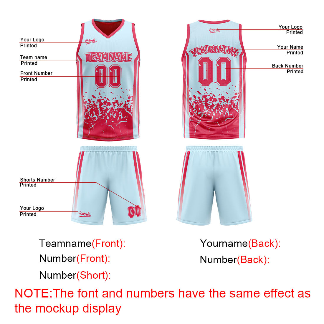 Custom Red Light Red Reversible Basketball Suit for Adults and Kids Personalized Jersey