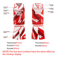 Custom Red White Basketball Jersey Uniform Suit Printed Your Logo Name Number