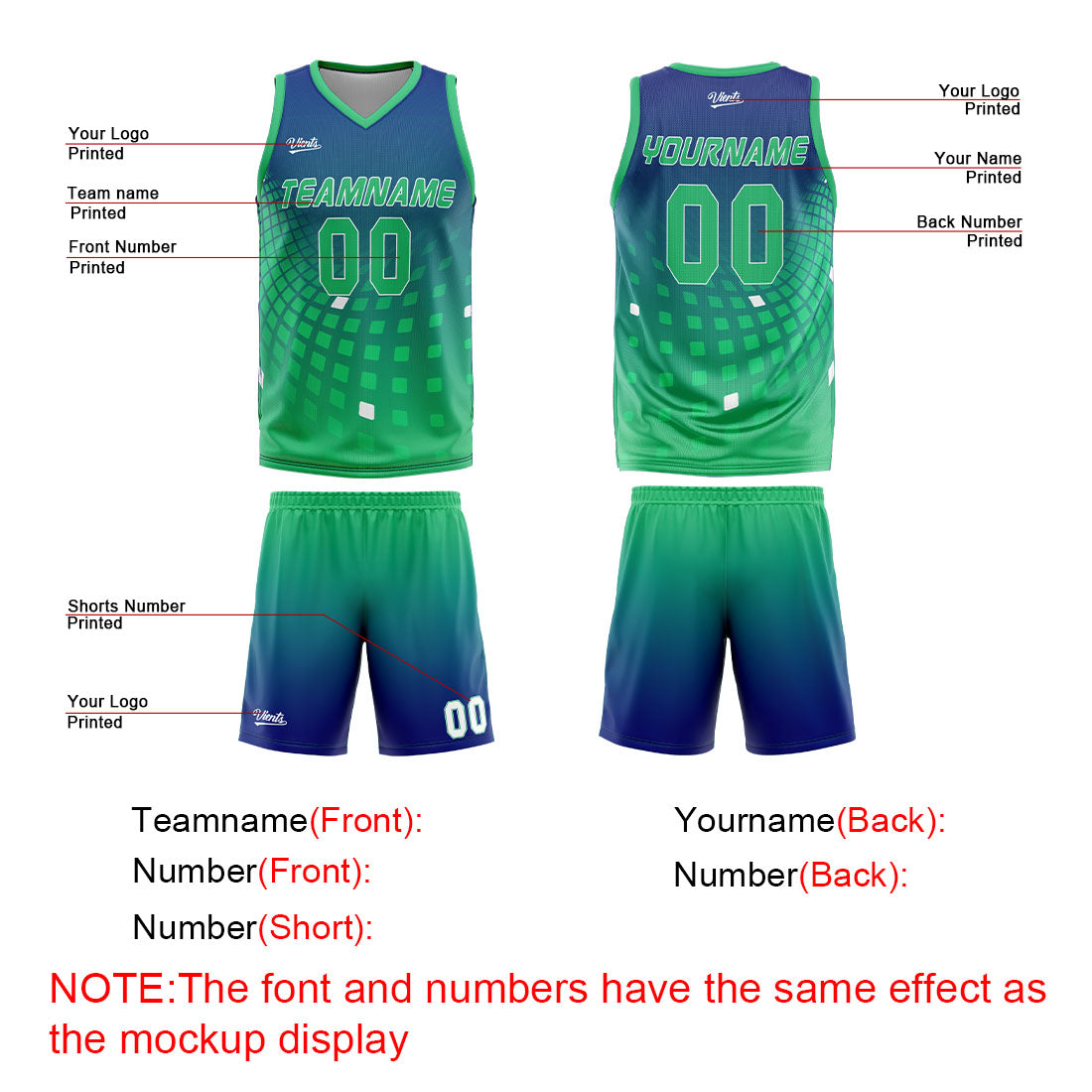 Custom Navy Green Basketball Jersey Uniform Suit Printed Your Logo Name Number